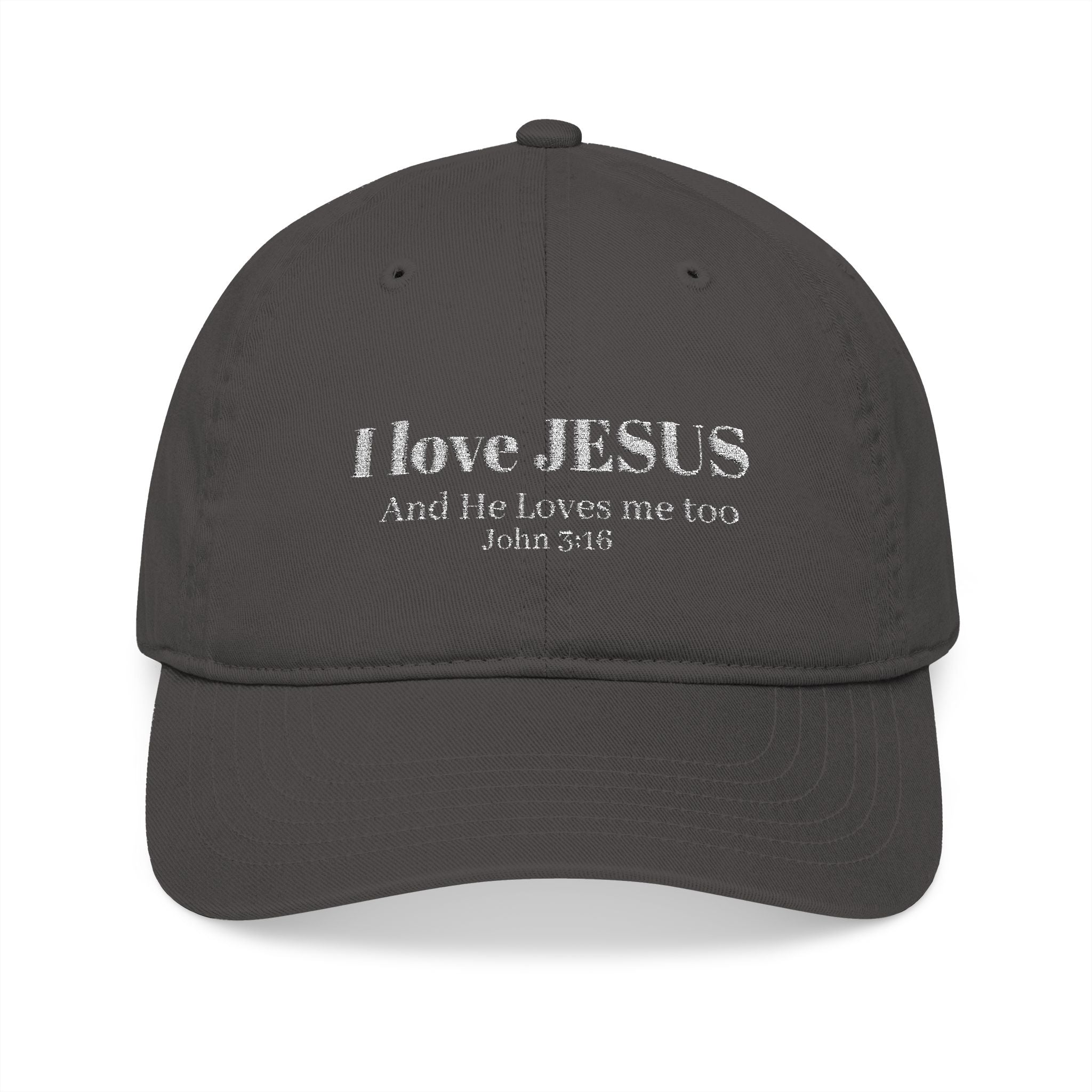Embroidered 'I Love JESUS' Organic Baseball Cap — Faith Hat with Cross Accent