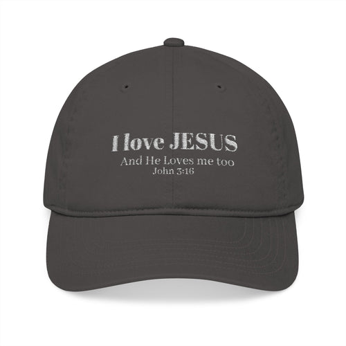Embroidered 'I Love JESUS' Organic Baseball Cap — Faith Hat with Cross Accent