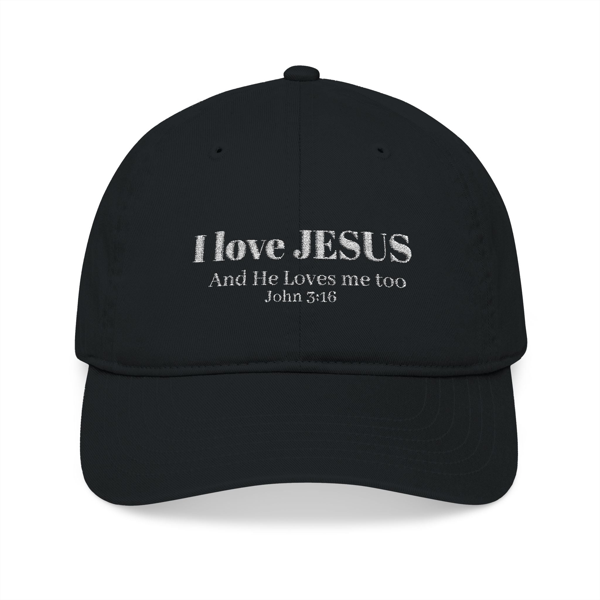 Embroidered 'I Love JESUS' Organic Baseball Cap — Faith Hat with Cross Accent