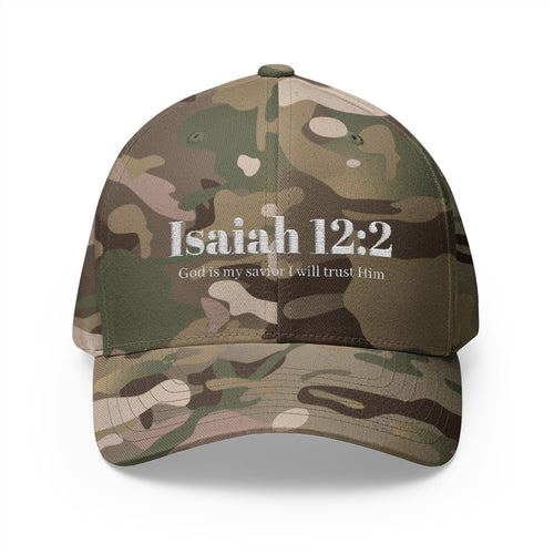 Isaiah 12:2 Embroidered Camo Cap — God is my savior I will trust Him Christian Hat