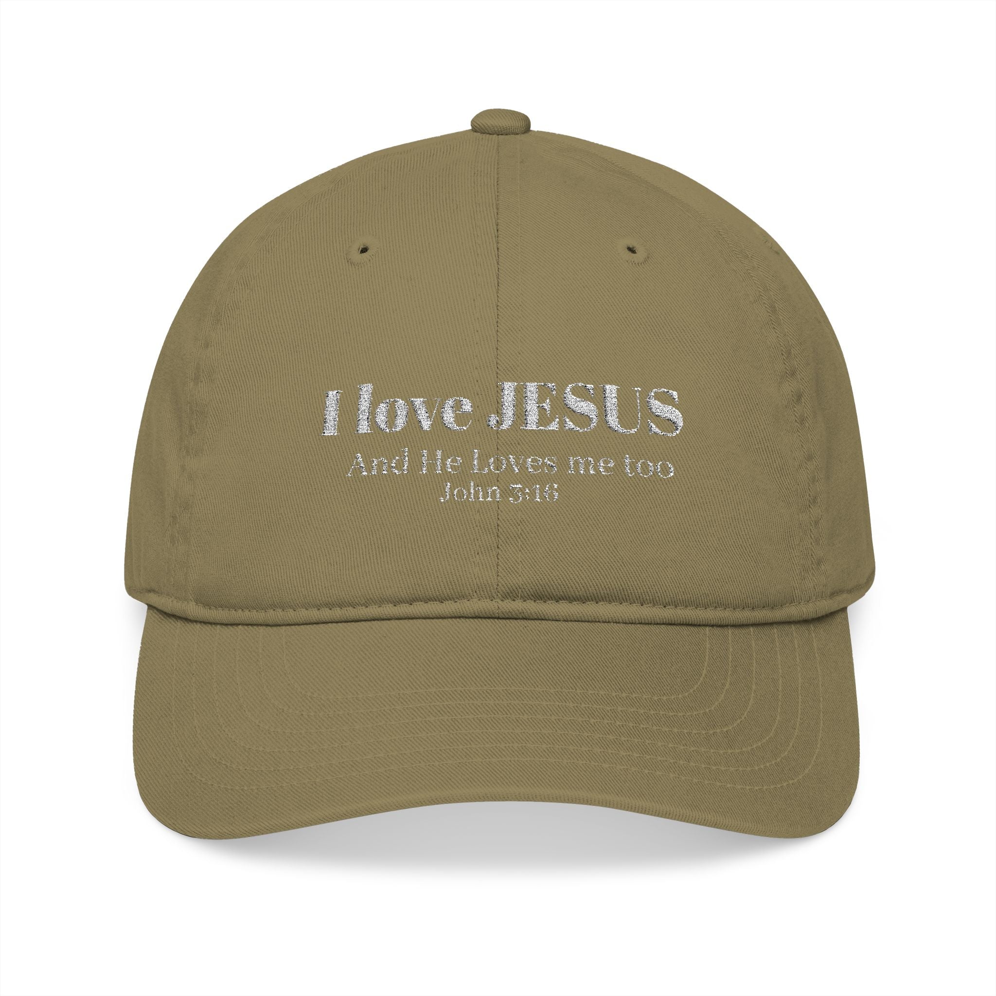 Embroidered 'I Love JESUS' Organic Baseball Cap — Faith Hat with Cross Accent